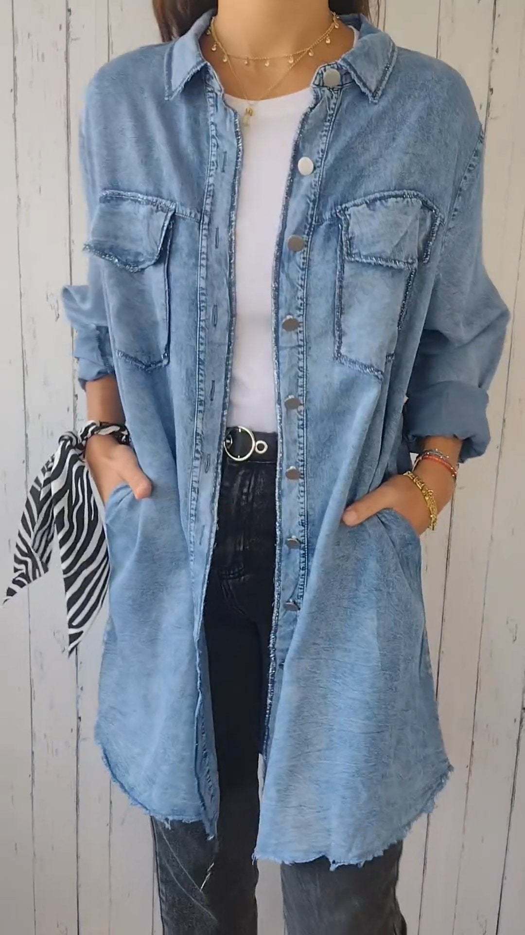 Damen Lässige Denim-Hemdjacke – Célinea