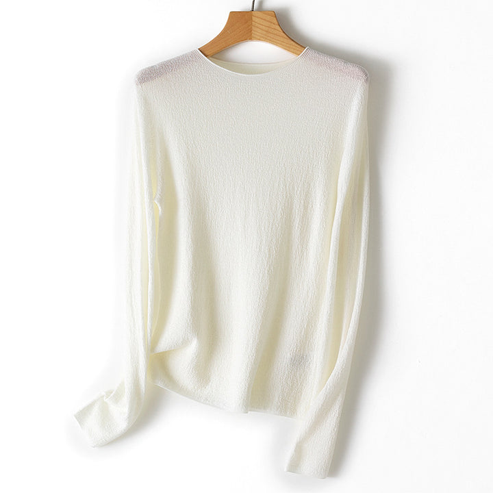 Damen Leichter strukturierter Langarm-Strickpullover mit Rundhals und feiner Crinkle-Optik Echoarchiv
