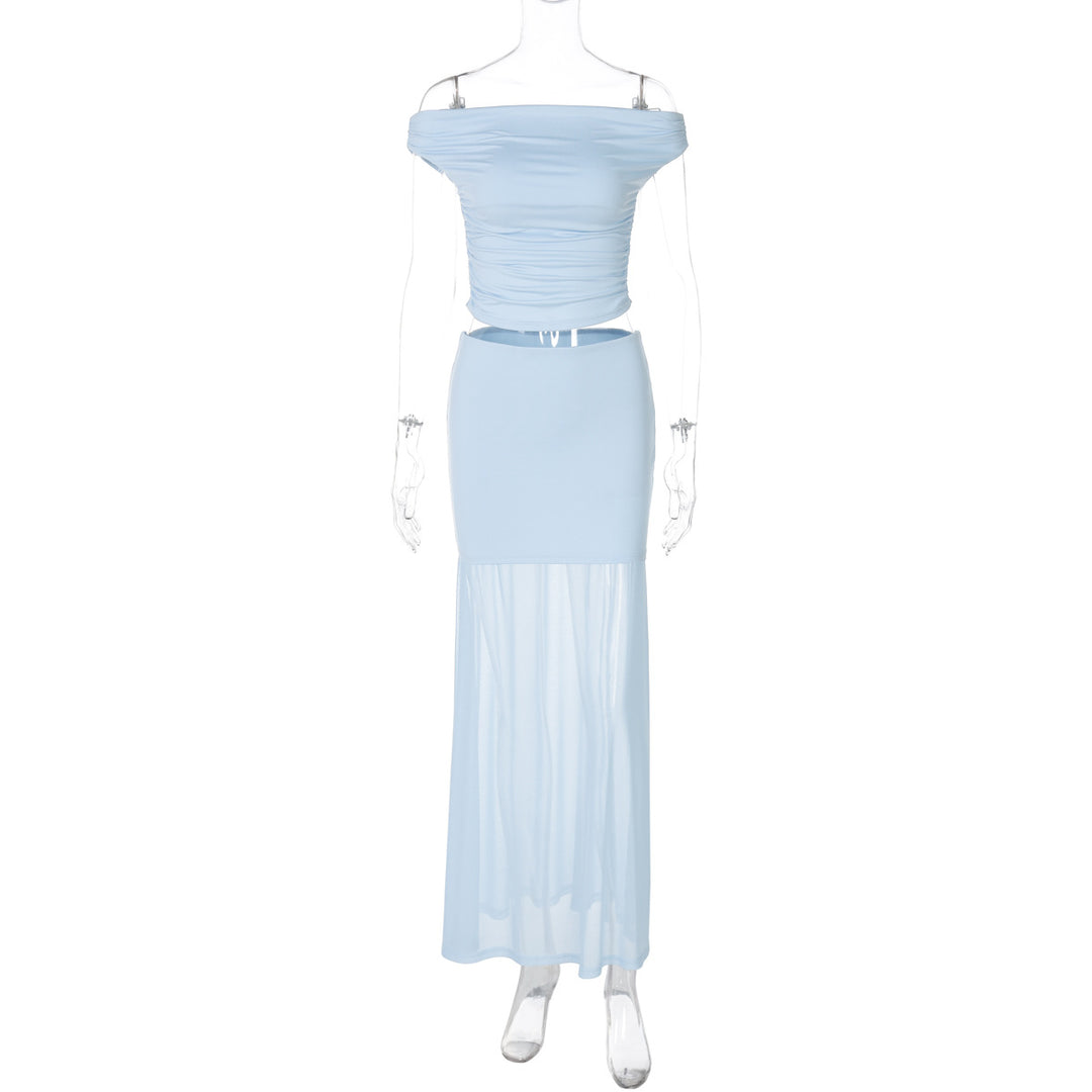 Damen Elegantes Off-Shoulder Maxikleid mit gerafftem Oberteil Echo Archiv
