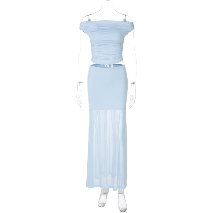 Damen Elegantes Off-Shoulder Maxikleid mit gerafftem Oberteil Echo Archiv