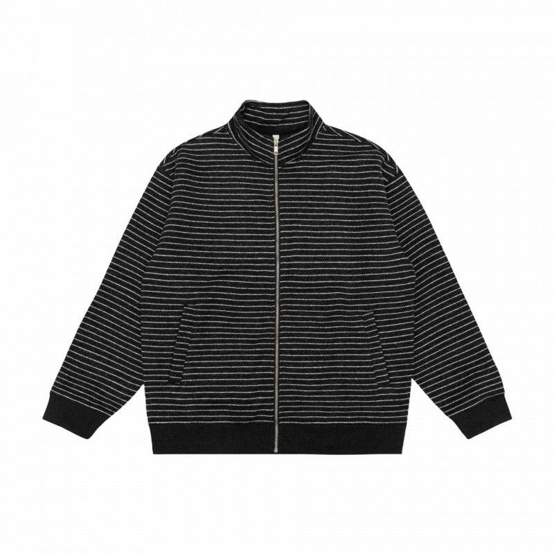 Unisex Gestreifte Strick-Zipjacke mit Stehkragen und aufgesetzten Eingrifftaschen Echo Archiv