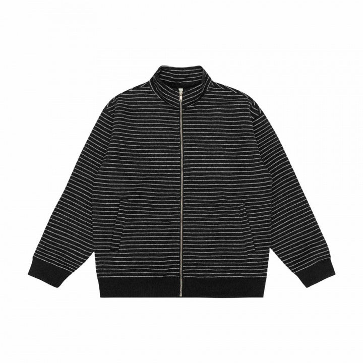 Unisex Gestreifte Strick-Zipjacke mit Stehkragen und aufgesetzten Eingrifftaschen Echo Archiv