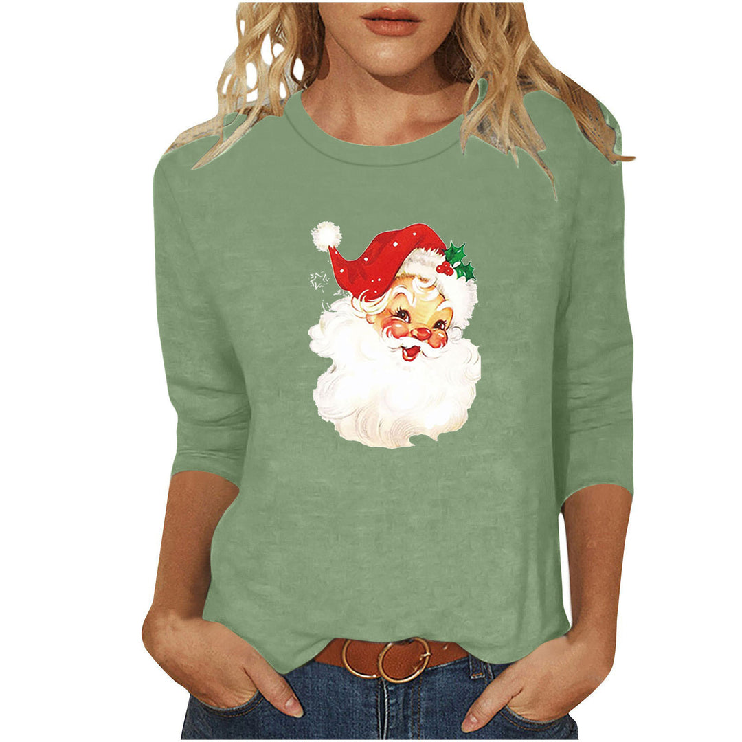 Damen lässiges Sweatshirt mit nostalgischem Weihnachtsmannprint und dreiviertelärmeln – Avérine