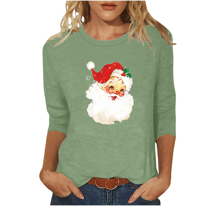 Damen lässiges Sweatshirt mit nostalgischem Weihnachtsmannprint und dreiviertelärmeln – Avérine