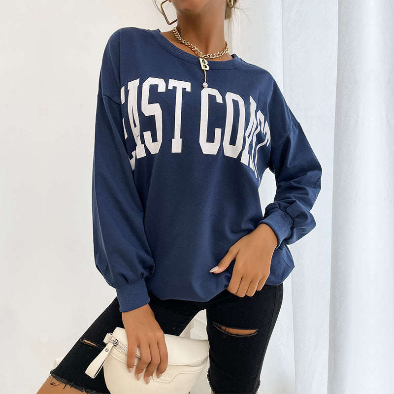 Damen Oversize-Sweatshirt mit College-Print, Rundhalsausschnitt und gerippten Bündchen Echoarchiv