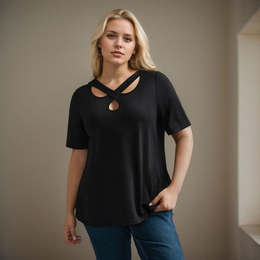 Damen Kurzarmshirt mit Kreuz-Ausschnitt Echo Archiv