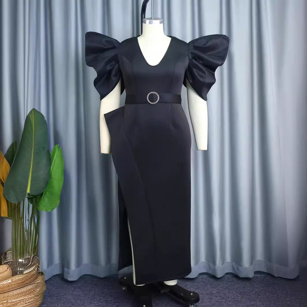 Damen elegantes Abendkleid mit voluminösen Puffärmeln und tailliertem Gürtel Echo Archiv