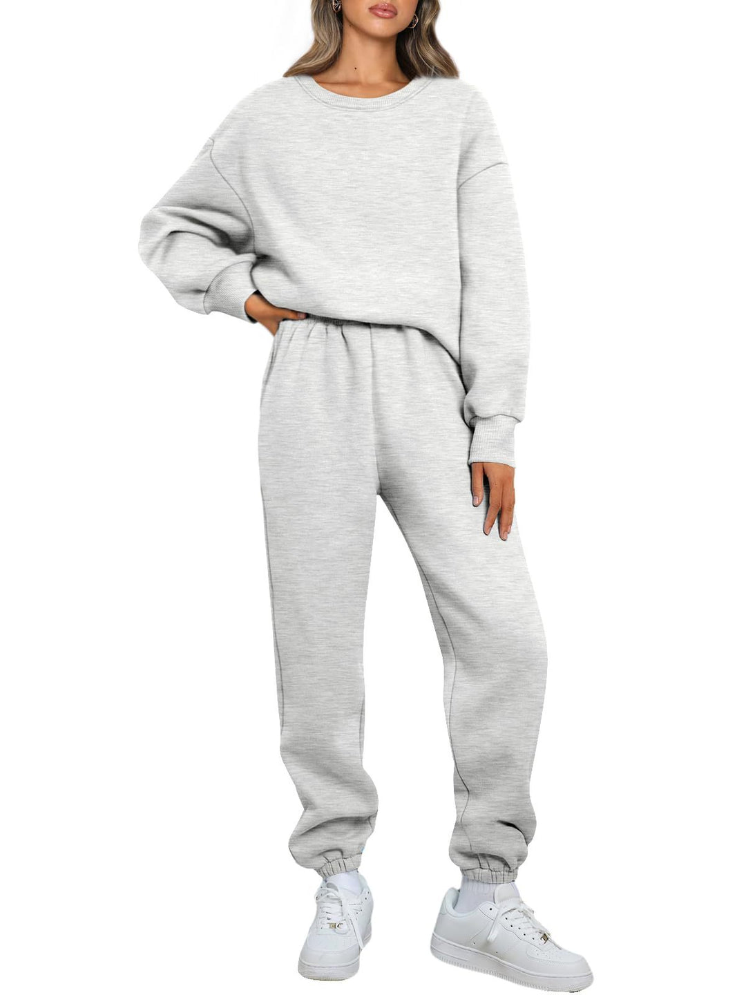 Damen gemütliches zweiteiliges Lounge-Set aus French-Terry mit Oversize-Sweatshirt und taillierter Jogginghose – Élanora