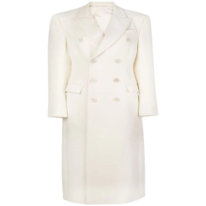 Damen Schmal geschnittener zweireihiger Wollmix‑Longcoat mit markanter Schulter Echoarchiv