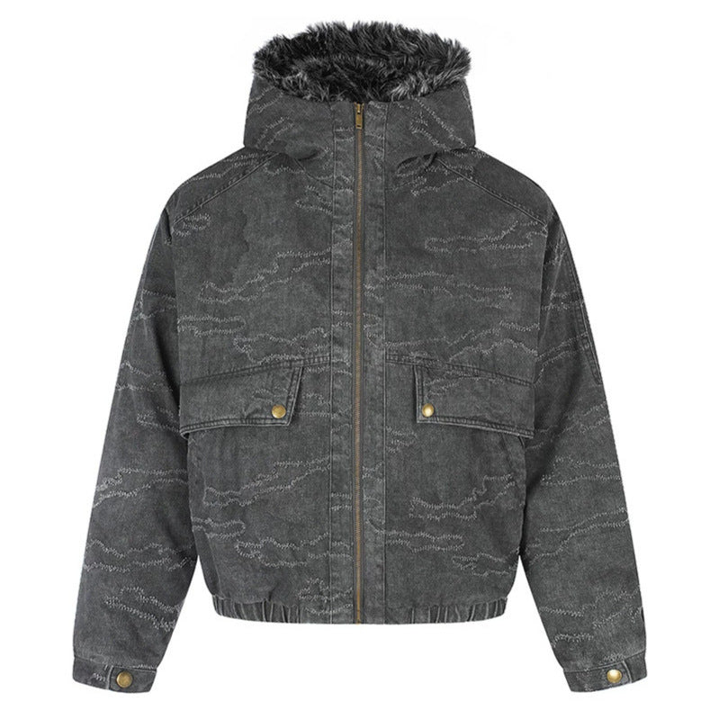 Damen Wattierte Kapuzen‑Bomberjacke mit Kunstfellbesatz, Camouflage‑Effekt und elastischem Saum Echoarchiv