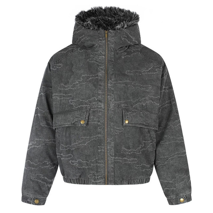 Damen Wattierte Kapuzen‑Bomberjacke mit Kunstfellbesatz, Camouflage‑Effekt und elastischem Saum Echoarchiv