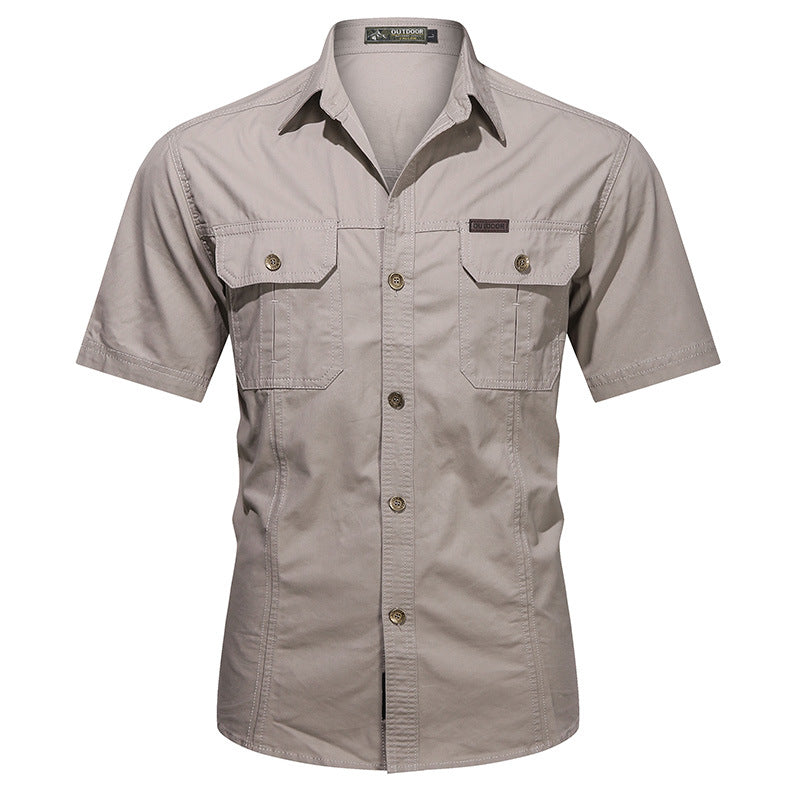 Men's short-sleeve utility shirt with dual flap chest pockets and reinforced stitching – Arvello