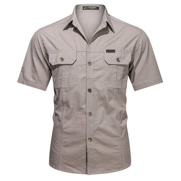 Men's short-sleeve utility shirt with dual flap chest pockets and reinforced stitching – Arvello