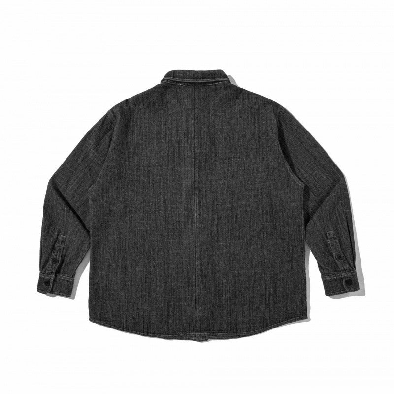 Unisex Kastenförmiges Denim-Overshirt im Worker-Look mit aufgesetzten Taschen und gerundetem Saum Echo Archiv