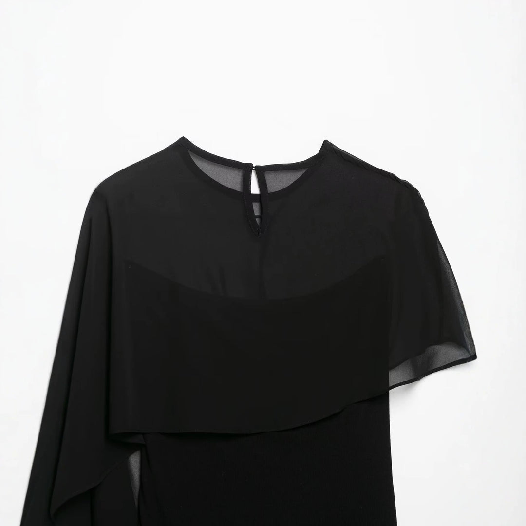 Damen Asymmetrisches Chiffon-Cape Top mit einseitiger Schulterpartie Echo Archiv