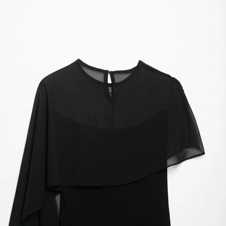 Damen Asymmetrisches Chiffon-Cape Top mit einseitiger Schulterpartie Echo Archiv
