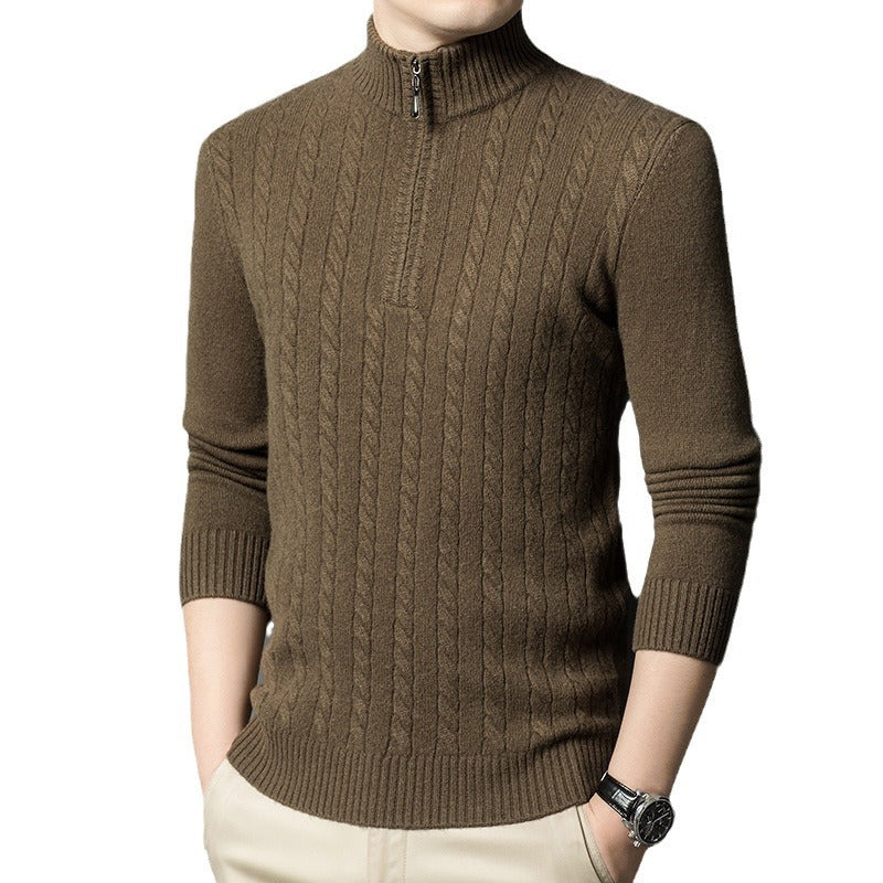 Herren eleganter Pullover mit Stehkragen und feinem Zopfmuster Echoarchiv