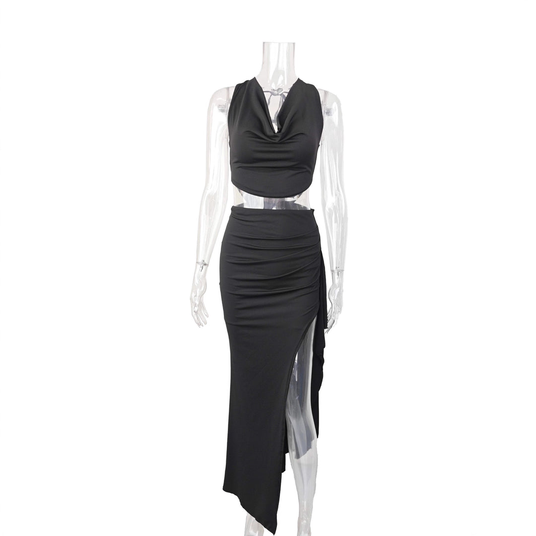 Damen Elegantes Crop-Top und Maxi-Rock Set mit hohem Schlitz Echo Archiv