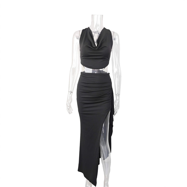Damen Elegantes Crop-Top und Maxi-Rock Set mit hohem Schlitz Echo Archiv