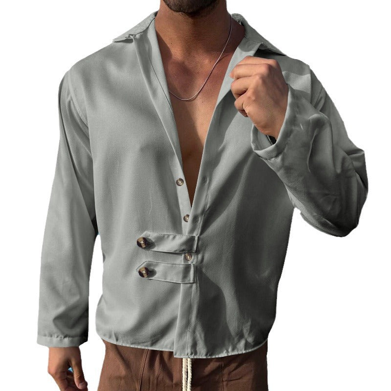 Herren Elegantes Hemd mit innovativem Knopfdesign und tiefem V-Ausschnitt Echoarchiv