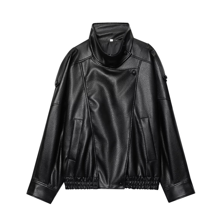 Damen Kurz geschnittener Lederblouson mit hohem Stehkragen, kastiger Silhouette und voluminösen Ärmeln Echo Archiv