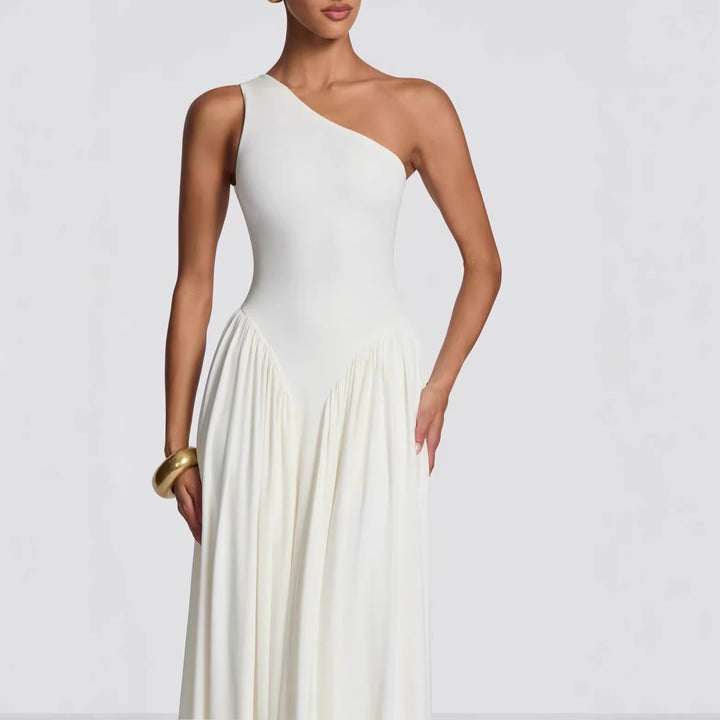 Damen Maxi-Kleid mit schulterfreiem Design und fließendem Stoff Echo Archiv