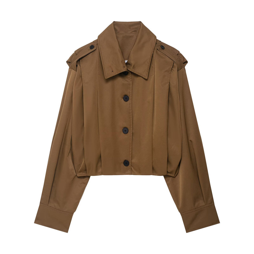 Damen Cropped-Boxy-Trenchjacke im Utility-Look mit Epauletten und weitem Manschettenärmel Echoarchiv