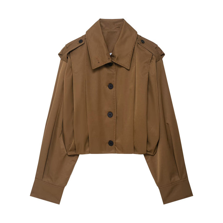 Damen Cropped-Boxy-Trenchjacke im Utility-Look mit Epauletten und weitem Manschettenärmel Echoarchiv