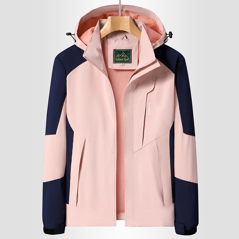 Damen Softshell‑Trekkingjacke mit atmungsaktiver Membran, verstellbarer Kapuze und Colorblock-Design Echoarchiv