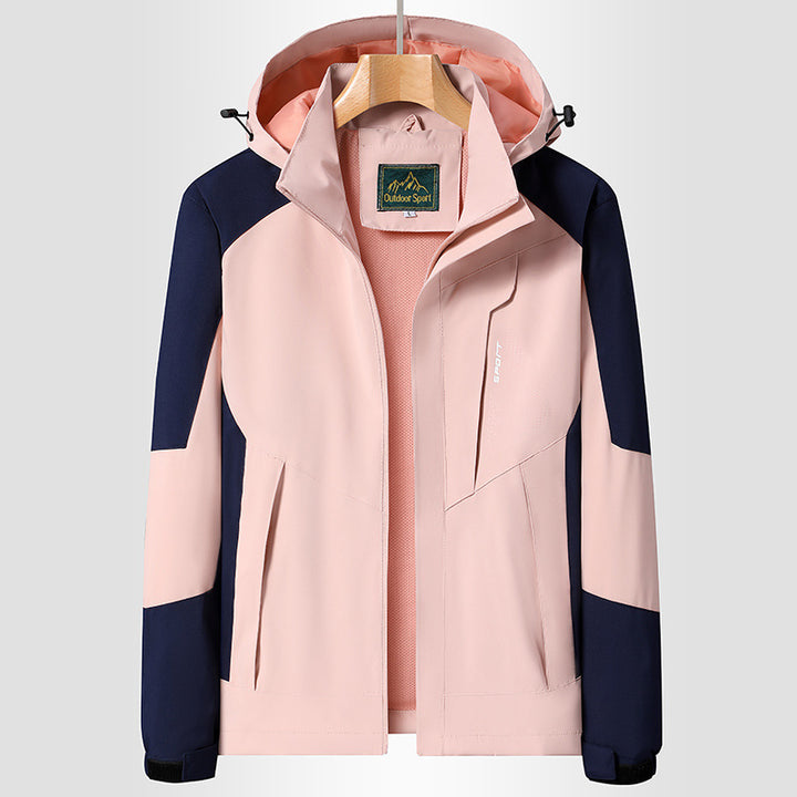 Damen Softshell‑Trekkingjacke mit atmungsaktiver Membran, verstellbarer Kapuze und Colorblock-Design Echoarchiv