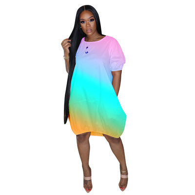 Damen Oversize-Gradient-Tunika-Kleid mit Eingrifftaschen und Rundhalsausschnitt Echoarchiv