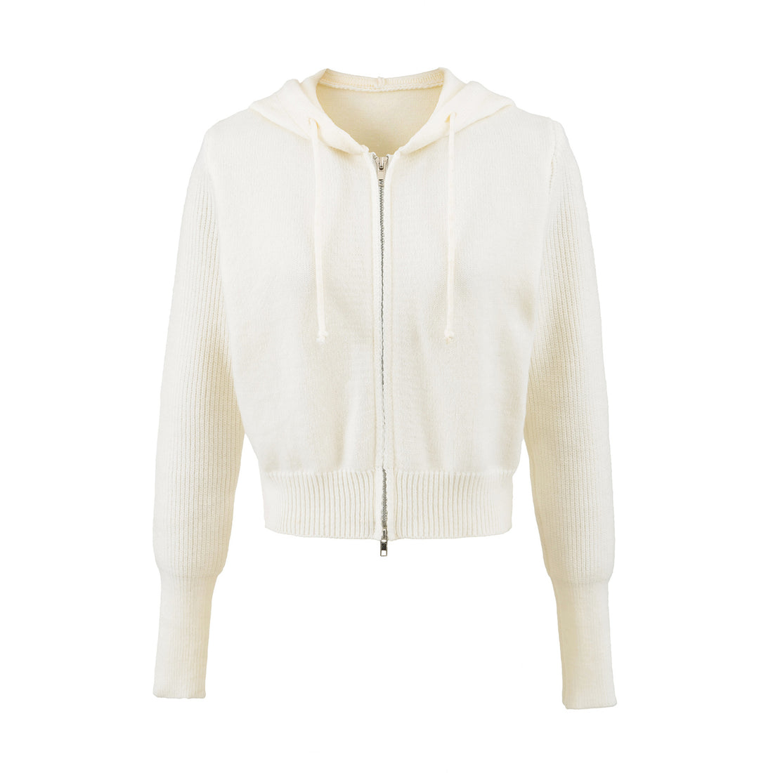 Damen Kurze Kapuzen-Strickjacke mit Reißverschluss und tailliertem Rippenbund Echoarchiv