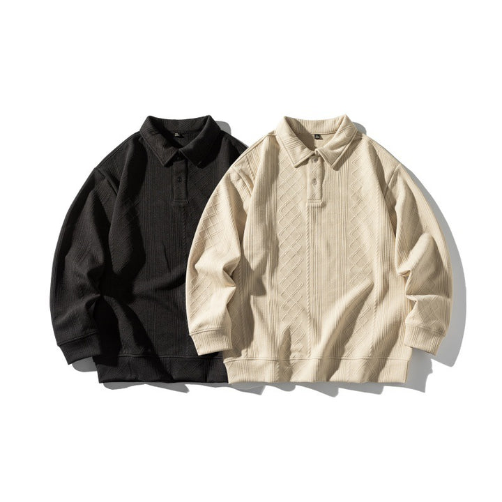 Unisex Strukturiertes Poloshirt-Strickpullover im Oversize‑Cut mit Zopf- und Diamantstrick Echoarchiv