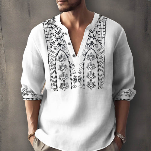 Herren Leinenhemd mit traditionellem Handstickdesign Echoarchiv