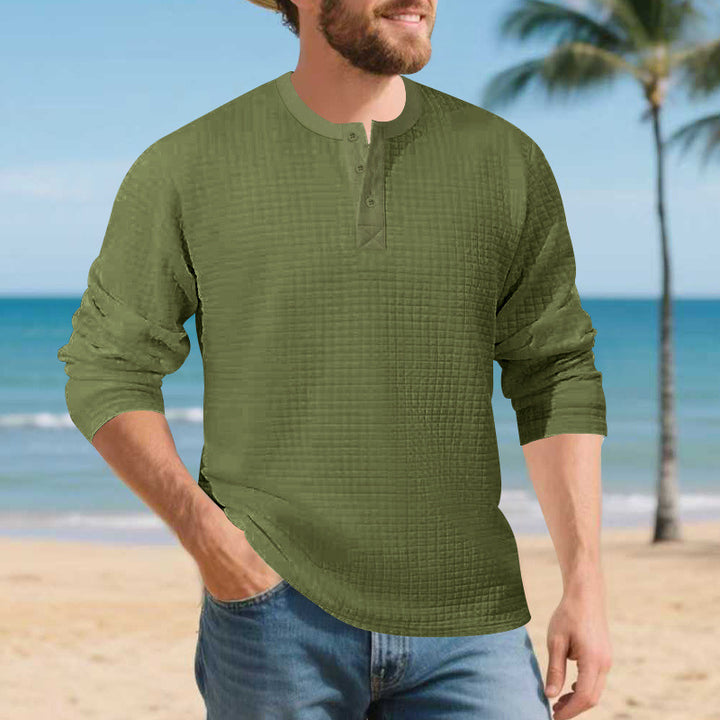 Herren Elegantes Langarmshirt mit Knopfleiste und strukturiertem Stoff Echoarchiv