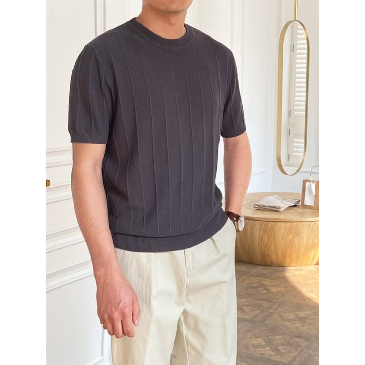 Herren Kurzarm Strickpullover mit Rippstruktur Echo Archiv