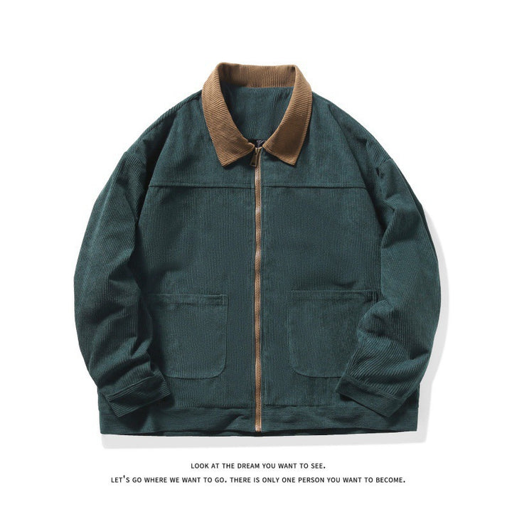 Herren nan gefütterte Cordjacke mit Kontrastkragen und Frontreißverschluss Echo Archiv