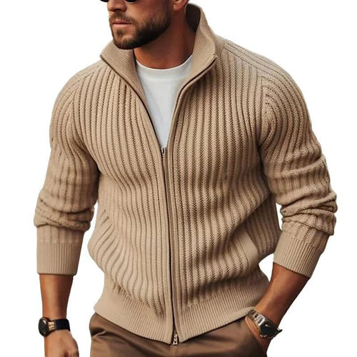Herren Strickjacke mit Echoarchivrnen Rippdetails und durchgehendem Reißverschluss Echoarchiv