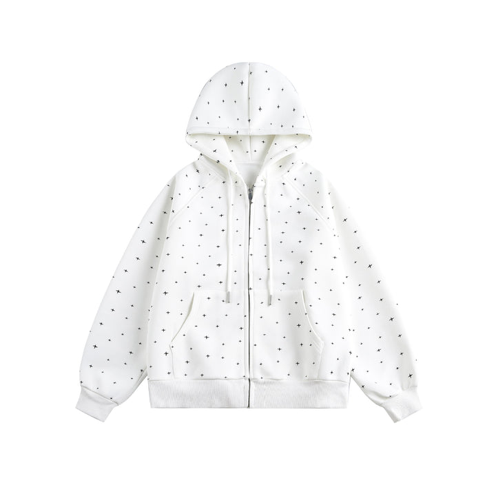 Unisex Oversize-Kapuzenjacke mit Sternchen-Print und durchgehendem Reißverschluss Echoarchiv