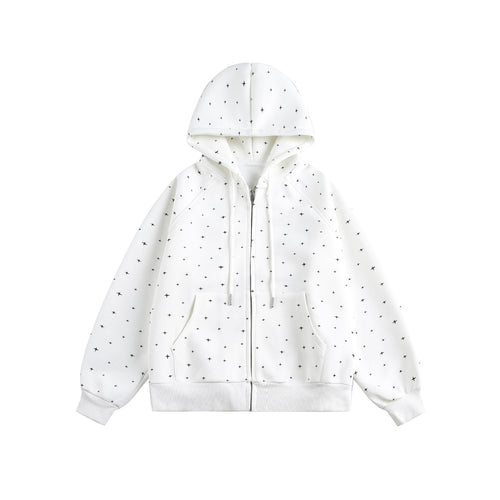 Unisex Oversize-Kapuzenjacke mit Sternchen-Print und durchgehendem Reißverschluss Echoarchiv