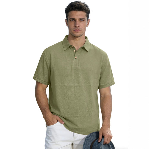 Herren nan legeres Kurzarm-Polo mit Hemdkragen, Kurzknopfleiste und strukturierter Baumwollmischung Echo Archiv