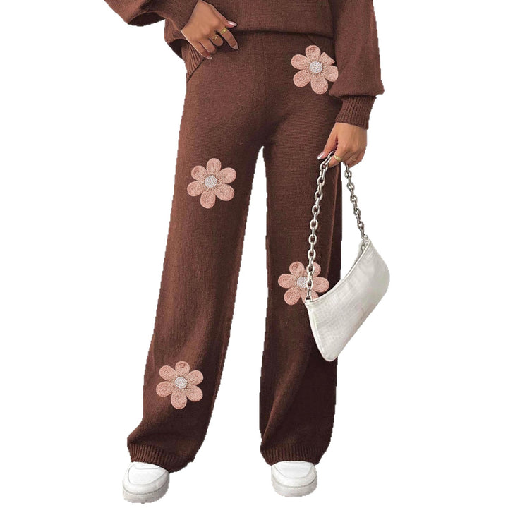 Damen lockere Strickhose mit floralen Applikationen Echo Archiv