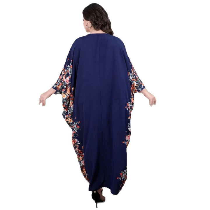 Damen Fließendes Maxikaftan-Kleid mit floralem Saum und dreiviertel Ärmeln – Valéora