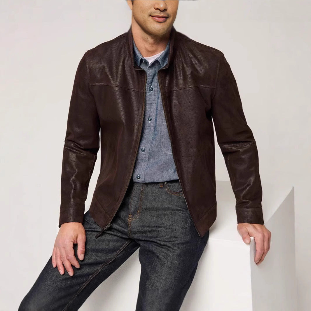 Herren elegante Lederjacke mit strukturiertem Design Echoarchiv