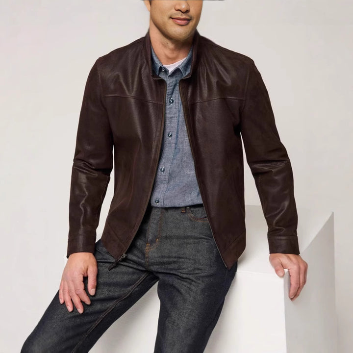 Herren elegante Lederjacke mit strukturiertem Design Echoarchiv