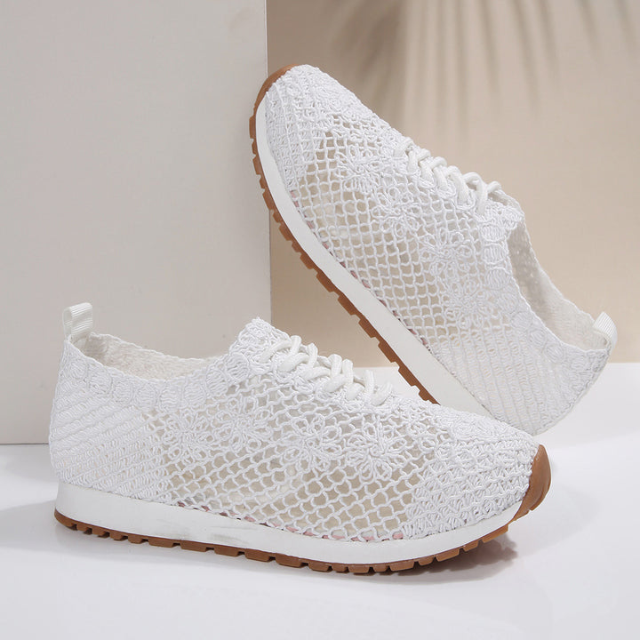 Damen nan atmungsaktive Strick-Run-Sneaker mit gehäkeltem Obermaterial, gepolstertem Komfortfußbett und rutschfester Gummilaufsohle Echo Archiv
