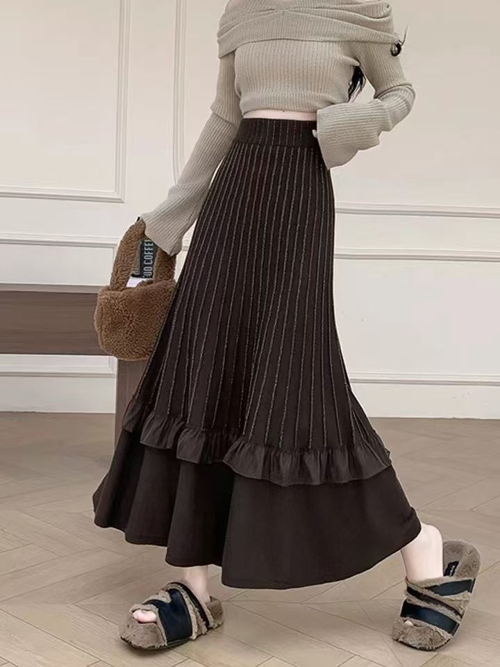 Damen Eleganter Maxi-Rock mit Volant und strukturiertem Design Echo Archiv