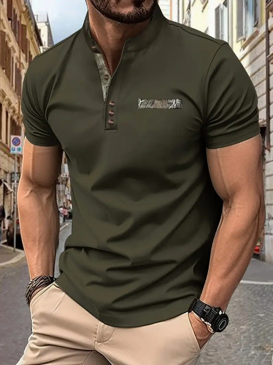 Herren Poloshirt mit modischem Stehkragen und eleganten Knöpfen Echoarchiv