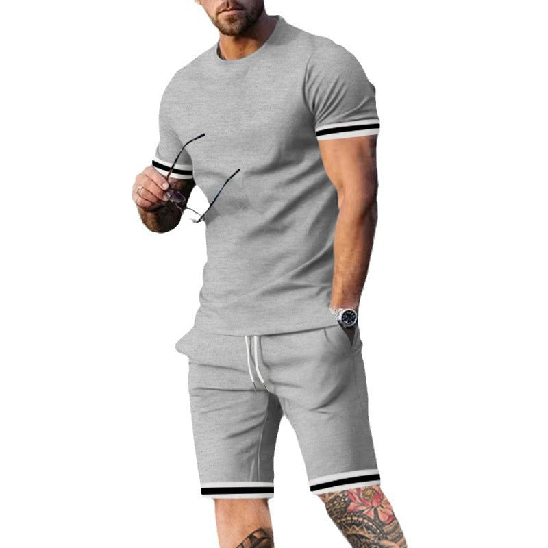 Herren nan athletisches Freizeit-Set aus Baumwoll-Feinjersey mit Kontrastbündchen und Kordelbund-Kurzhose Echo Archiv