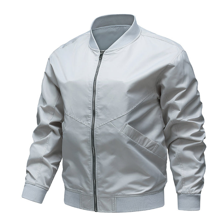 Men's minimalist nylon flight bomber jacket with angled welt pockets and funnel rib collar – Brevano